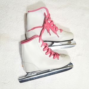 Girl's Ice Skates White with Pink Laces Double arunners Size 11J